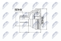 NTY NPZ-SK-007 - Lado de montaje: lado de engranaje<br>Lado de montaje: Eje delantero, izquierda<br>Dentado exterior, lado de diferencial: 40<br>Dentado int. diferencial, lado engranaje: 28<br>Diámetro de junta tórica [mm]: 46<br>Diámetro exterior [mm]: 98<br>Tipo de articulación: Junta homocinética a bolas<br>Número de fabricación: NPW-VW-031<br>