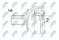 NTY NPZ-VV-025 - Lado de montaje: Eje delantero, izquierda<br>Lado de montaje: lado de rueda<br>Lado de montaje: Eje delantero, derecha<br>Clase de caja de cambios: Caja automática, 8 marchas<br>Longitud [mm]: 115,5<br>Peso [kg]: 2,46<br>Medida de rosca: M10X1,5<br>Dentado exterior, lado de rueda: 40<br>Dentado interno, lado de rueda: 28<br>Diámetro de junta tórica [mm]: 54,1<br>Nº de información técnica: without housing<br>