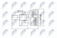 NTY NPZ-VW-007 - Lado de montaje: Eje delantero, izquierda<br>Lado de montaje: Eje delantero, derecha<br>Número de fabricación: NPZ-VW-005<br>Dentado exterior, lado de rueda: 36<br>Dentado interno, lado de rueda: 30<br>Diámetro articulación [mm]: 90<br>Diámetro de junta tórica [mm]: 53<br>