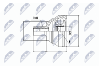 NTY NPZ-VW-019 - Lado de montaje: lado de rueda<br>Dentado exterior, lado de rueda: 36<br>Dentado interno, lado de rueda: 27<br>Diámetro de junta tórica [mm]: 59,5<br>Número de fabricación: NPZ-SK-009<br>