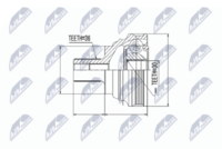 NTY NPZ-VW-030 - Lado de montaje: lado de engranaje<br>Lado de montaje: Eje delantero, izquierda<br>Dentado exterior, lado de diferencial: 40<br>Dentado int. diferencial, lado engranaje: 28<br>Diámetro de junta tórica [mm]: 46<br>Diámetro exterior [mm]: 98<br>Tipo de articulación: Junta homocinética a bolas<br>Número de fabricación: NPW-VW-031<br>