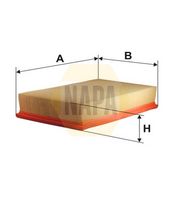 NAPA NFA1446 - Ancho [mm]: 184<br>Tipo de filtro: Cartucho filtrante<br>Altura [mm]: 57<br>Longitud [mm]: 308<br>