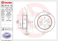 BREMBO 08A11410 - Código de motor: G4CP<br>año construcción hasta: 03/2001<br>Lado de montaje: Eje trasero<br>Diámetro exterior [mm]: 262<br>Espesor de disco de frenos [mm]: 10<br>Espesor mínimo [mm]: 8,4<br>Altura [mm]: 61,1<br>corona de agujeros - Ø [mm]: 114,3<br>Tipo de disco de frenos: macizo<br>Diámetro de centrado [mm]: 76,1<br>Número de orificios: 4<br>Superficie: aceitado<br>cumple norma ECE: ECE-R90<br>Diámetro de taladro hasta [mm]: 12,6<br>