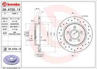 BREMBO 08A7251X - Lado de montaje: Eje trasero<br>Tipo de disco de frenos: macizo<br>Espesor de disco de frenos [mm]: 11<br>Número de orificios: 5<br>Altura [mm]: 41<br>Diámetro de centrado [mm]: 64<br>Diámetro exterior [mm]: 271<br>Superficie: revestido<br>Espesor mínimo [mm]: 9<br>Par apriete [Nm]: 130<br>