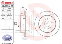 BREMBO 08A75520 - Espesor de disco de frenos [mm]: 10<br>Llanta, nº de taladros: 5<br>Cantidad de agujeros de fijación: 3<br>Espesor [mm]: 60<br>Diámetro exterior [mm]: 302<br>corona de agujeros - Ø [mm]: 114<br>Superficie: revestido<br>Tipo de disco de frenos: macizo<br>Lado de montaje: Eje trasero<br>Espesor mínimo [mm]: 8,4<br>Diámetro de centrado [mm]: 69<br>Peso [kg]: 5,995<br>