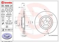 BREMBO 09493924 - Lado de montaje: Eje delantero<br>Tipo de disco de frenos: ventilación interna<br>Espesor de disco de frenos [mm]: 22<br>Número de orificios: 5<br>Artículo complementario / información complementaria 2: con tornillos<br>Altura [mm]: 44<br>Diámetro de centrado [mm]: 59<br>Diámetro exterior [mm]: 284<br>Superficie: revestido<br>Espesor mínimo [mm]: 20,2<br>Par apriete [Nm]: 98<br>