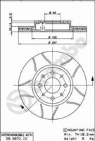 BREMBO 09587075 - Lado de montaje: Eje delantero<br>Tipo de disco de frenos: ventilación interna<br>Espesor de disco de frenos [mm]: 20<br>Número de orificios: 4<br>Artículo complementario / información complementaria 2: con tornillos<br>Altura [mm]: 41<br>Diámetro de centrado [mm]: 59<br>Diámetro exterior [mm]: 257<br>Espesor mínimo [mm]: 18,2<br>Par apriete [Nm]: 86<br>