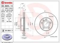 BREMBO 09693414 - Lado de montaje: Eje delantero<br>año construcción hasta: 04/2001<br>Tipo de disco de frenos: ventilación interna<br>Espesor de disco de frenos [mm]: 25<br>Número de orificios: 5<br>Altura [mm]: 55<br>Diámetro de centrado [mm]: 68<br>Diámetro exterior [mm]: 288<br>Superficie: revestido<br>Espesor mínimo [mm]: 21<br>Par apriete [Nm]: 170<br>