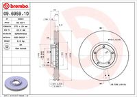 BREMBO 09695910 - año construcción hasta: 07/1994<br>Lado de montaje: Eje delantero<br>Tamaño de llanta [pulgada]: 15,0<br>Diámetro exterior [mm]: 270<br>Espesor de disco de frenos [mm]: 24,3<br>Espesor mínimo [mm]: 22,2<br>Altura [mm]: 43<br>corona de agujeros - Ø [mm]: 100<br>Tipo de disco de frenos: ventilado<br>Diámetro de centrado [mm]: 78,51<br>Número de orificios: 5<br>Superficie: aceitado<br>cumple norma ECE: ECE-R90<br>