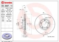 BREMBO 09696714 - Lado de montaje: Eje delantero<br>Tipo de vehículo: FT130/150/190<br>Tipo de disco de frenos: ventilación interna<br>Espesor de disco de frenos [mm]: 24<br>Número de orificios: 5<br>Altura [mm]: 43<br>Diámetro de centrado [mm]: 79<br>Diámetro exterior [mm]: 270<br>Espesor mínimo [mm]: 22,2<br>Par apriete [Nm]: 100<br>