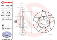 BREMBO 09762975 - Lado de montaje: Eje delantero<br>Llanta, nº de taladros: 5<br>Tipo de disco de frenos: perforado/ventil. int.<br>Espesor de disco de frenos [mm]: 25<br>Número de orificios: 5<br>Altura [mm]: 42<br>Diámetro de centrado [mm]: 70<br>Diámetro exterior [mm]: 280<br>Procesamiento: altamente carbonizado<br>Superficie: revestido<br>Espesor mínimo [mm]: 22,8<br>Par apriete [Nm]: 110<br>