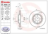 BREMBO 09960824 - año construcción hasta: 09/2003<br>Lado de montaje: Eje delantero<br>Diámetro exterior [mm]: 255,9<br>Espesor de disco de frenos [mm]: 23,9<br>Espesor mínimo [mm]: 21<br>Altura [mm]: 41<br>corona de agujeros - Ø [mm]: 100<br>Tipo de disco de frenos: ventilado<br>Diámetro de centrado [mm]: 60,03<br>Número de orificios: 4<br>Superficie: aceitado<br>Procesamiento: aleado/alt. carburado<br>Artículo complementario / información complementaria 2: con tornillos<br>cumple norma ECE: ECE-R90<br>Diámetro de taladro hasta [mm]: 14,3<br>