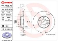 BREMBO 09A90510 - Lado de montaje: Eje trasero<br>Tipo de disco de frenos: macizo<br>Tipo de disco de frenos: ranurado<br>Espesor de disco de frenos [mm]: 11<br>Número de orificios: 5<br>Altura [mm]: 41<br>Diámetro de centrado [mm]: 64<br>Diámetro exterior [mm]: 280<br>Superficie: revestido<br>Espesor mínimo [mm]: 9<br>Par apriete [Nm]: 100<br>