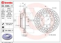 BREMBO 09C08511 - Lado de montaje: Eje delantero<br>Lado de montaje: Eje delantero, derecha<br>Tipo de disco de frenos: perforado/ventil. int.<br>Espesor de disco de frenos [mm]: 32<br>Número de orificios: 5<br>Altura [mm]: 72<br>Diámetro de centrado [mm]: 103<br>Diámetro exterior [mm]: 304<br>Procesamiento: altamente carbonizado<br>Superficie: revestido<br>Referencia artículo par: 09.8420.11<br>Espesor mínimo [mm]: 30<br>Par apriete [Nm]: 130<br>