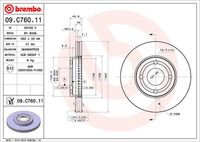 BREMBO 09C76011 - Lado de montaje: Eje trasero<br>Tipo de disco de frenos: macizo<br>Espesor de disco de frenos [mm]: 12<br>Número de orificios: 4<br>Altura [mm]: 40<br>Diámetro de centrado [mm]: 64<br>Diámetro exterior [mm]: 253<br>Superficie: revestido<br>Espesor mínimo [mm]: 10<br>