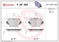 BREMBO P06093 - Lado de montaje: Eje delantero<br>Frenos: para vehículos sin frenos alto rendimiento<br>Equipamiento de vehículo: para vehículos sin paquete sport<br>Material: Low-Metallic<br>Homologación: ECE-R90<br>Número de WVA: 25617<br>cantidad de tornillos: 4<br>Espesor [mm]: 18,35<br>Ancho [mm]: 128,5<br>Altura 1 [mm]: 70,8<br>Altura 2 [mm]: 76,1<br>