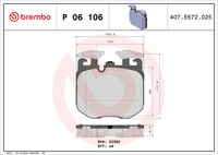 BREMBO P06106 - Lado de montaje: Eje delantero<br>Suspensión: para vehículos con técnica M<br>Ancho [mm]: 126<br>Espesor [mm]: 20<br>Altura [mm]: 95<br>Contacto avisador de desgaste: preparado para indicador desgaste<br>Artículo complementario/Información complementaria: sin accesorios<br>Artículo complementario/Información complementaria: con pesos de equilibrio<br>Sistema de frenos: Brembo<br>Artículo complementario / información complementaria 2: Chapa antichirridos<br>Número de WVA: 22425<br>