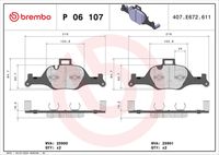 BREMBO P06107 - Lado de montaje: Eje delantero<br>Frenos: para vehículos con freno de alto rendimiento M<br>Ancho [mm]: 125<br>Espesor [mm]: 20<br>Altura [mm]: 117<br>Contacto avisador de desgaste: preparado para indicador desgaste<br>Artículo complementario/Información complementaria: sin accesorios<br>Artículo complementario/Información complementaria: con pesos de equilibrio<br>Sistema de frenos: Brembo<br>Número de WVA: 22392<br>