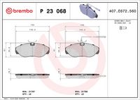 BREMBO P23068 - año construcción hasta: 10/2001<br>Lado de montaje: Eje delantero<br>N.º de chasis (VIN) desde: 5782692<br>Contacto avisador de desgaste: con contacto de aviso de desgaste incorporado<br>Artículo complementario/Información complementaria: con accesorios<br>Artículo complementario / información complementaria 2: Chapa antichirridos<br>Artículo complementario / información complementaria 2: con tornillos<br>Nº art. de accesorio recomendado: 1 987 474 495<br>Material: Low-Metallic<br>Homologación: ECE-R90<br>Número de WVA: 21797<br>cantidad de tornillos: 4<br>Espesor [mm]: 19,4<br>Ancho [mm]: 145,7<br>Altura [mm]: 60,9<br>Sistema de frenos: Lucas-Girling<br>