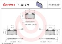 BREMBO P23074 - Lado de montaje: Eje trasero<br>Ancho [mm]: 96<br>Espesor [mm]: 17<br>Altura [mm]: 44<br>Contacto avisador de desgaste: excl. contacto de avisador de desgaste<br>Artículo complementario/Información complementaria: con accesorios<br>Sistema de frenos: Lucas<br>Artículo complementario / información complementaria 2: con tornillos pinza freno<br>Número de WVA: 23517<br>