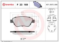 BREMBO P23169 - Lado de montaje: Eje delantero<br>Ancho [mm]: 137<br>Espesor [mm]: 19<br>Altura [mm]: 58<br>Contacto avisador de desgaste: excl. contacto de avisador de desgaste<br>Artículo complementario/Información complementaria: con accesorios<br>Sistema de frenos: Bosch<br>Artículo complementario / información complementaria 2: con tornillos pinza freno<br>Número de WVA: 23708<br>Número de WVA: 23981<br>