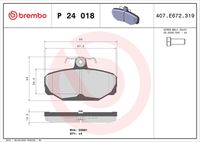 BREMBO P24018 - Lado de montaje: Eje delantero<br>Contacto avisador de desgaste: con contacto avisador de desgaste<br>Contacto avisador de desgaste: con sensor de desgaste incorporado<br>Artículo complementario / información complementaria 2: con clip de émbolo<br>Nº art. de accesorio recomendado: 1 987 474 113<br>Material: Low-Metallic<br>Homologación: ECE-R90<br>Número de WVA: 20640<br>Espesor [mm]: 18<br>Ancho [mm]: 151,5<br>Altura [mm]: 46,6<br>Sistema de frenos: ATE<br>