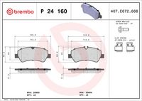 BREMBO P24160 - Lado de montaje: Eje delantero<br>Restricción de fabricante: TRW<br>Ancho [mm]: 172<br>Espesor [mm]: 17<br>Altura [mm]: 69<br>Contacto avisador de desgaste: con contacto avisador de desgaste<br>Artículo complementario/Información complementaria: con accesorios<br>Sistema de frenos: TRW<br>Longitud contacto de aviso [mm]: 315<br>Artículo complementario / información complementaria 2: con tornillos pinza freno<br>Número de indicadores de desgaste [por eje]: 2<br>Número de WVA: 25602<br>