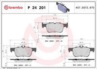 BREMBO P24201 - Lado de montaje: Eje delantero<br>año construcción desde: 02/2023<br>Ancho [mm]: 193<br>Espesor [mm]: 19<br>Altura [mm]: 65<br>Contacto avisador de desgaste: con avisador acústico de desgaste<br>Artículo complementario/Información complementaria: sin accesorios<br>Sistema de frenos: ATE<br>Artículo complementario / información complementaria 2: con clip de émbolo<br>Número de indicadores de desgaste [por eje]: 2<br>Número de WVA: 22412<br>Número de WVA: 22413<br>Número de WVA: 22414<br>