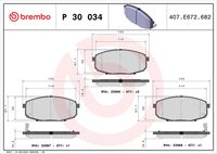 BREMBO P30034 - Lado de montaje: Eje trasero<br>Equipamiento de vehículo: para vehículos sin freno de estacionamiento electrónico<br>Contacto avisador de desgaste: con contacto de aviso de desgaste incorporado<br>Material: Low-Metallic<br>Homologación: ECE-R90<br>Número de WVA: 23416<br>Espesor [mm]: 15<br>Ancho [mm]: 95,4<br>Altura [mm]: 42,7<br>