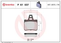 BREMBO P61037 - año construcción desde: 07/1994<br>Lado de montaje: Eje delantero<br>Contacto avisador de desgaste: con contacto avisador de desgaste<br>Artículo complementario / información complementaria 2: Chapa antichirridos<br>Nº art. de accesorio recomendado: 0 204 104 019<br>Material: Low-Metallic<br>Homologación: ECE-R90<br>Número de WVA: 21504<br>Espesor [mm]: 17<br>Ancho [mm]: 131,2<br>Altura [mm]: 73<br>Sistema de frenos: Bosch<br>