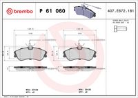 BREMBO P61060 - para diámetro disco de freno [mm]: 266<br>Longitud [mm]: 137<br>Ancho [mm]: 51<br>Homologación: ECE R90 Approved<br>Lado de montaje: Eje delantero<br>Espesor/grosor 1 [mm]: 18<br>Contacto avisador de desgaste: excl. contacto de avisador de desgaste<br>Peso [kg]: 1,1<br>Artículo complementario / información complementaria 2: con material de fijación<br>