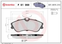 BREMBO P61069 - Lado de montaje: Eje delantero<br>Ancho [mm]: 137<br>Espesor [mm]: 19<br>Altura [mm]: 52<br>Contacto avisador de desgaste: excl. contacto de avisador de desgaste<br>Artículo complementario/Información complementaria: con accesorios<br>Sistema de frenos: Bosch<br>Artículo complementario / información complementaria 2: con tornillos pinza freno<br>Número de WVA: 23954<br>