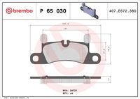 BREMBO P65030 - Lado de montaje: Eje trasero<br>Número de PR: 2EH<br>Ancho [mm]: 188<br>Espesor [mm]: 17<br>Altura [mm]: 80<br>Contacto avisador de desgaste: preparado para indicador desgaste<br>Artículo complementario/Información complementaria: sin accesorios<br>Artículo complementario/Información complementaria: con pesos de equilibrio<br>Sistema de frenos: Brembo<br>Número de WVA: 24721<br>