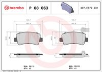 BREMBO P68063 - Lado de montaje: Eje delantero<br>Ancho [mm]: 164<br>Espesor [mm]: 18<br>Altura [mm]: 65<br>Contacto avisador de desgaste: con contacto avisador de desgaste<br>Artículo complementario/Información complementaria: sin accesorios<br>Sistema de frenos: Brembo<br>Longitud contacto de aviso [mm]: 120<br>Número de indicadores de desgaste [por eje]: 1<br>Número de WVA: 25147<br>Número de WVA: 25165<br>