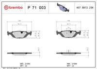 BREMBO P71003 - año construcción desde: 09/1987<br>año construcción hasta: 08/1990<br>Lado de montaje: Eje delantero<br>Artículo complementario / información complementaria 2: con clip de émbolo<br>Material: Low-Metallic<br>Homologación: ECE-R90<br>Número de WVA: 21154<br>Espesor [mm]: 19,5<br>Ancho [mm]: 156,6<br>Altura [mm]: 55<br>Sistema de frenos: ATE<br>