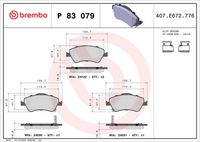 BREMBO P83079 - Lado de montaje: Eje delantero<br>Ancho [mm]: 147<br>Espesor [mm]: 18<br>Altura [mm]: 57<br>Contacto avisador de desgaste: excl. contacto de avisador de desgaste<br>Artículo complementario/Información complementaria: sin accesorios<br>Sistema de frenos: Advics<br>Número de WVA: 24337<br>