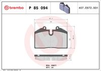 BREMBO P85094 - Lado de montaje: Eje delantero<br>Ancho [mm]: 132<br>Espesor [mm]: 18<br>Altura [mm]: 71<br>Contacto avisador de desgaste: preparado para indicador desgaste<br>Artículo complementario/Información complementaria: sin accesorios<br>Sistema de frenos: Brembo<br>Número de WVA: 20953<br>