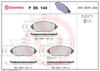 BREMBO P85144 - Lado de montaje: Eje delantero<br>Número de PR: 1ZK<br>Ancho [mm]: 160<br>Espesor [mm]: 20<br>Altura [mm]: 65<br>Contacto avisador de desgaste: con contacto avisador de desgaste<br>Artículo complementario/Información complementaria: sin accesorios<br>Sistema de frenos: TRW<br>Longitud contacto de aviso [mm]: 175<br>Artículo complementario / información complementaria 2: con tornillos pinza freno<br>Número de indicadores de desgaste [por eje]: 1<br>Número de WVA: 25683<br>Número de WVA: 25684<br>