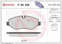 BREMBO PA6026 - Lado de montaje: Eje trasero<br>Ancho [mm]: 110<br>Espesor [mm]: 20<br>Altura [mm]: 64<br>Contacto avisador de desgaste: preparado para indicador desgaste<br>Artículo complementario/Información complementaria: sin accesorios<br>Sistema de frenos: Brembo<br>Artículo complementario / información complementaria 2: con tornillos pinza freno<br>Número de WVA: 29123<br>