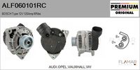 FLAMAR ALF060101RC - Tensión [V]: 12<br>Corriente de carga alternador [A]: 120<br>Restricción de fabricante: BOSCH<br>ID del modelo de conector: CPA0094<br>Número de nervaduras: 6<br>poleas - Ø [mm]: 65<br>Pinza: M8<br>Poleas: con polea para correa poli V<br>Artículo complementario/Información complementaria: con regulador incorporado<br>peso [g]: 5700<br>Cant. taladros roscados: 1<br>Versión: HQ<br>Cantidad de agujeros de fijación: 3<br>Fabricante: AUDI<br>Fabricante: VW<br>