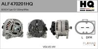 FLAMAR ALF470201HQ - Tensión [V]: 12<br>Corriente de carga alternador [A]: 120<br>Restricción de fabricante: BOSCH<br>ID del modelo de conector: CPA0155<br>Número de nervaduras: 6<br>poleas - Ø [mm]: 68<br>Pinza: M8<br>Poleas: con polea para correa poli V<br>Artículo complementario/Información complementaria: con regulador incorporado<br>Cant. taladros roscados: 2<br>Cantidad de agujeros de fijación: 4<br>Fabricante: VOLVO<br>Fabricante: VW<br>