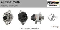 FLAMAR ALF510103MM - Tensión [V]: 12<br>Corriente de carga alternador [A]: 120<br>Restricción de fabricante: MARELLI<br>ID del modelo de conector: CPA0094<br>Número de nervaduras: 6<br>poleas - Ø [mm]: 62<br>Poleas: con polea de rueda libre<br>Artículo complementario/Información complementaria: con regulador incorporado<br>Versión: HQ<br>Fabricante: ALFA ROMEO<br>Fabricante: FIAT<br>Fabricante: LANCIA<br>