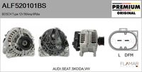 FLAMAR ALF520101BS - Tensión [V]: 12<br>Corriente de carga alternador [A]: 90<br>Restricción de fabricante: BOSCH<br>ID del modelo de conector: CPA0084<br>Número de nervaduras: 6<br>Pinza: M8<br>Poleas: con polea para correa poli V<br>Artículo complementario/Información complementaria: con regulador incorporado<br>Cant. taladros roscados: 2<br>Versión: HQ<br>Cantidad de agujeros de fijación: 4<br>Fabricante: VW<br>