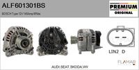 FLAMAR ALF601301BS - Tensión [V]: 12<br>Corriente de carga alternador [A]: 140<br>Restricción de fabricante: BOSCH<br>ID del modelo de conector: CPA0155<br>Número de nervaduras: 6<br>poleas - Ø [mm]: 56<br>Pinza: M8<br>Poleas: con polea de rueda libre<br>Artículo complementario/Información complementaria: con regulador incorporado<br>Conexión / terminal/borne: sin conexión para cuentarrevoluciones<br>peso [g]: 6900<br>Cant. taladros roscados: 2<br>Versión: HQ<br>Cantidad de agujeros de fijación: 4<br>Fabricante: AUDI<br>Fabricante: VW<br>