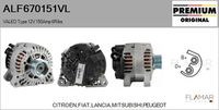 FLAMAR ALF670151VL - Equipamiento de vehículo: para vehículos con climatizador<br>apropiado para vehíc con corriente carga alternador [A]: 150<br>Tensión [V]: 12<br>Corriente de carga alternador [A]: 150<br>Restricción de fabricante: VALEO<br>ID del modelo de conector: CPA0094<br>Número de nervaduras: 6<br>poleas - Ø [mm]: 54<br>Pinza: M8<br>Poleas: con polea para correa poli V<br>Artículo complementario/Información complementaria: con regulador incorporado<br>Cant. taladros roscados: 2<br>Versión: HQ<br>Cantidad de agujeros de fijación: 4<br>Fabricante: CITROËN<br>Fabricante: PEUGEOT<br>