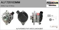 FLAMAR ALF720103MM - año construcción desde: 04/1982<br>año construcción hasta: 01/1984<br>apropiado para vehíc con corriente carga alternador [A]: 55<br>Tensión [V]: 12<br>Corriente de carga alternador [A]: 55<br>Restricción de fabricante: MARELLI<br>ID del modelo de conector: CPA0090<br>poleas - Ø [mm]: 57<br>Pinza: M6<br>Poleas: con polea<br>Artículo complementario/Información complementaria: con regulador incorporado<br>Versión: HQ<br>Fabricante: FIAT<br>