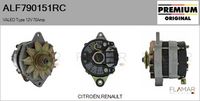 FLAMAR ALF790151RC - Tensión [V]: 12<br>Corriente de carga alternador [A]: 70<br>Restricción de fabricante: VALEO<br>ID del modelo de conector: CPA0035<br>poleas - Ø [mm]: 51<br>Pinza: M6 B+<br>Poleas: con polea<br>Artículo complementario/Información complementaria: con regulador incorporado<br>Versión: HQ<br>Fabricante: RENAULT<br>
