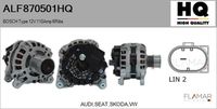 FLAMAR ALF870501HQ - Restricción de fabricante: Bosch<br>apropiado para vehíc con corriente carga alternador [A]: 110<br>Tensión [V]: 12<br>Corriente de carga alternador [A]: 110<br>Restricción de fabricante: BOSCH<br>ID del modelo de conector: CPA0239<br>Número de nervaduras: 6<br>poleas - Ø [mm]: 52<br>Equipamiento de vehículo: para vehículos con sistema Start&Stop<br>Poleas: con polea de rueda libre<br>Cant. taladros roscados: 2<br>Cantidad de agujeros de fijación: 4<br>Fabricante: AUDI<br>