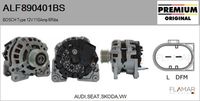 FLAMAR ALF890401BS - apropiado para vehíc con corriente carga alternador [A]: 140<br>Tensión [V]: 12<br>Corriente de carga alternador [A]: 140<br>Restricción de fabricante: BOSCH<br>ID del modelo de conector: CPA0155<br>Número de nervaduras: 6<br>poleas - Ø [mm]: 56<br>Pinza: M8<br>Poleas: con polea de rueda libre<br>Artículo complementario/Información complementaria: con regulador incorporado<br>Conexión / terminal/borne: sin conexión para cuentarrevoluciones<br>peso [g]: 6900<br>Cant. taladros roscados: 2<br>Versión: HQ<br>Cantidad de agujeros de fijación: 4<br>Fabricante: AUDI<br>Fabricante: VW<br>