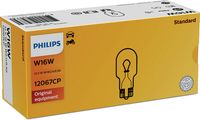 PHILIPS 12067CP - Lado de montaje: posterior<br>Equipamiento de vehículo: para vehículos con luces traseras LED<br>año modelo hasta: 2014<br>Tipo de lámpara: W16W<br>Tensión [V]: 12<br>Potencia nominal [W]: 16<br>Tipo de lámpara: Lámpara de cristal<br>Modelo de zócalo, bombilla incandescente: W2.1x9.5d<br>